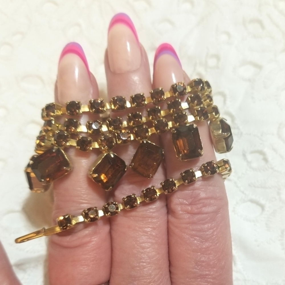 𝅺VTG Brown Topaz Rhinestone Choker Necklace - Picture 2 of 6